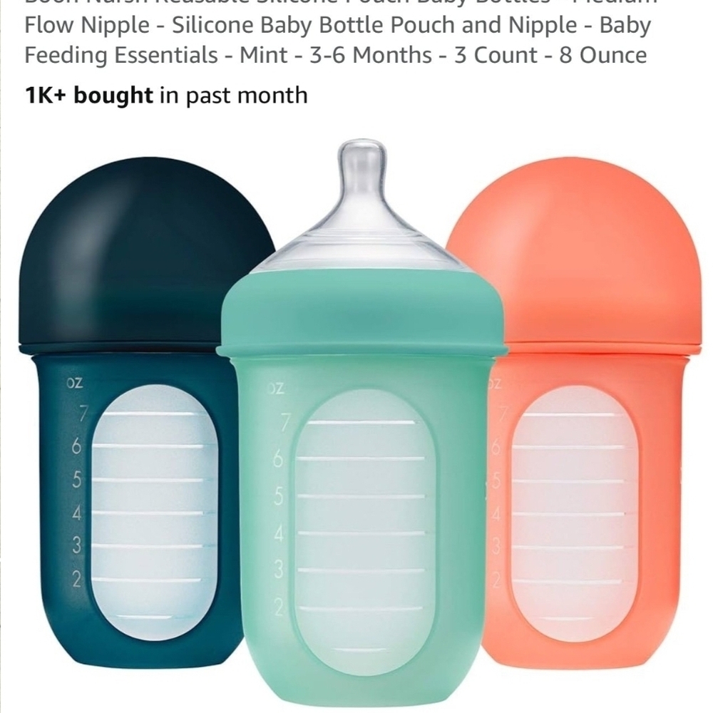 Nursh Silicone Baby Bottle Trio in Teal, Mint & Coral